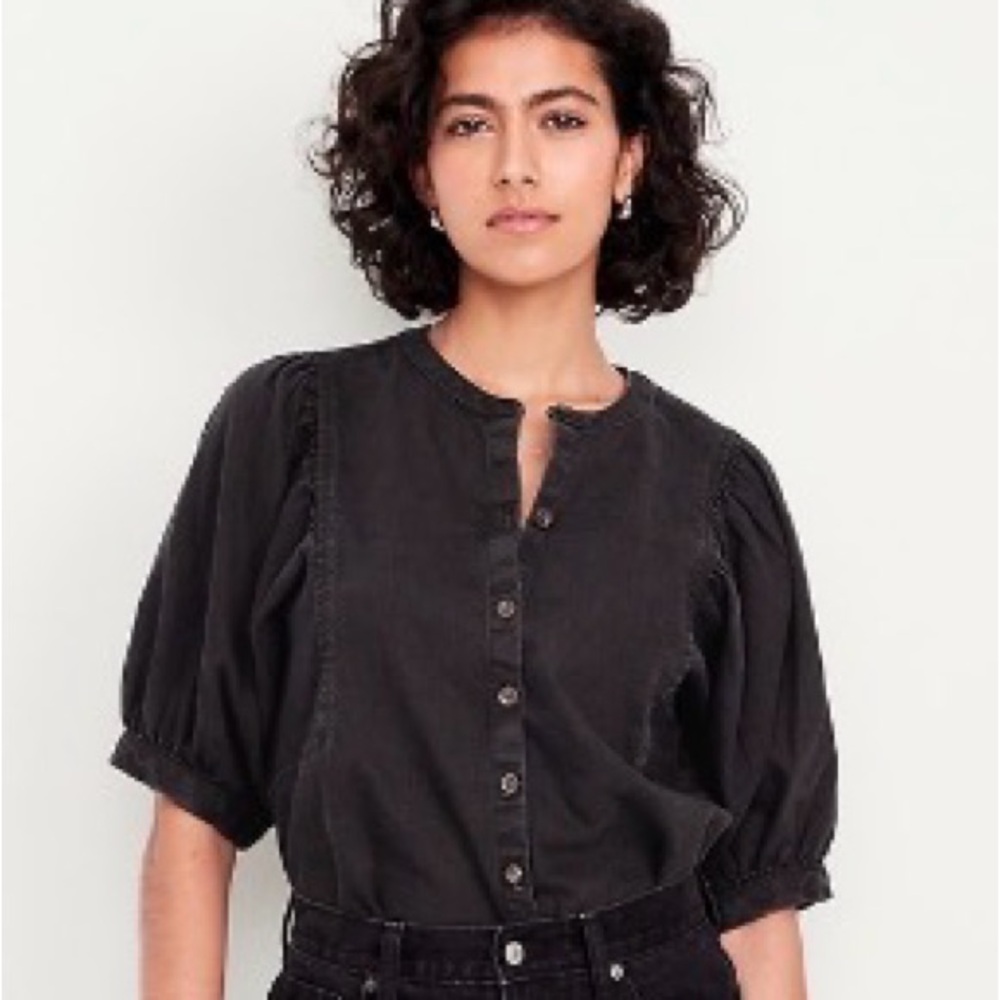 Old Navy Puff-Sleeve Button-Down Cropped Denim 3x NWT
